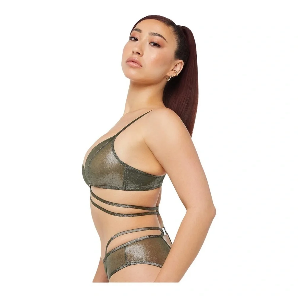 Savage X Fenty Going Platinum Strappy Mesh Bralette in Deep Forest Green NWT